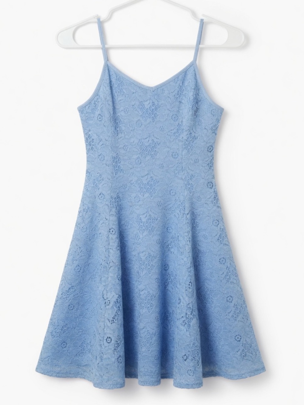 NWOT New Look Light Blue Guipure Lace Flared A-Line Mini Dress Petite XS Straps